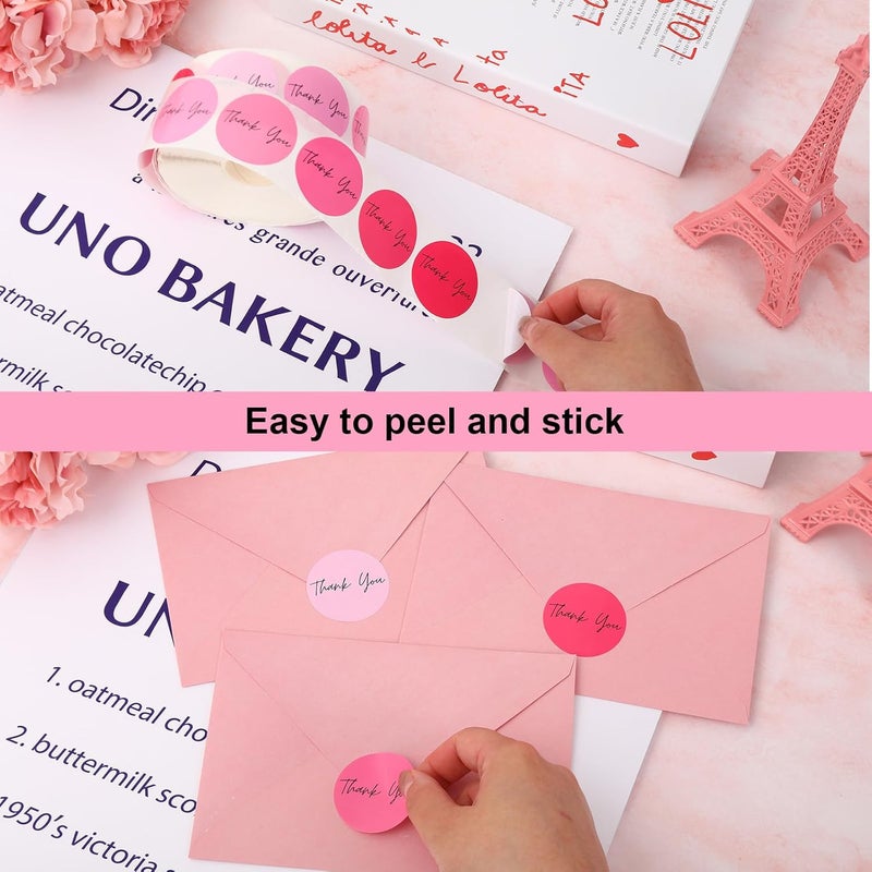 Whaline 1000Pcs Pink Thank You Sticker Valentine Gradient Pink Colors Paper Decal Boho Decorative Self-Adhesive Label Stickers for Valentines Party Small Business Envelope Gift Wrapping, 1.5 in - Image 3